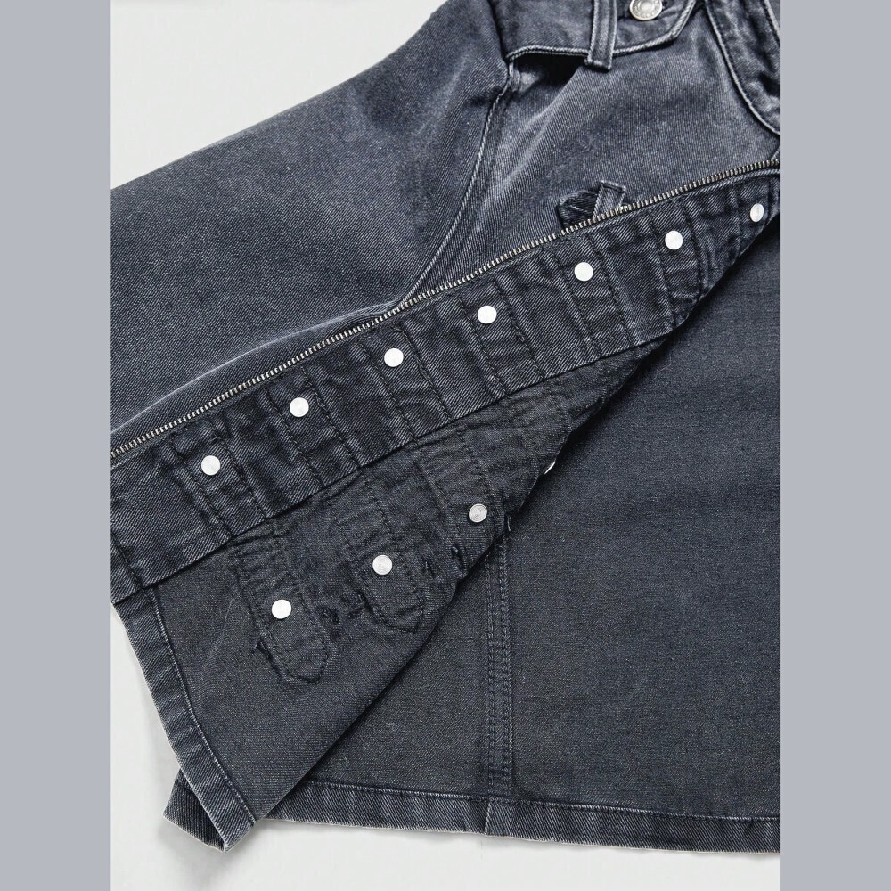 Gray Denim Military Band Jacket with Silver Button Trim - Picture 7 of 7